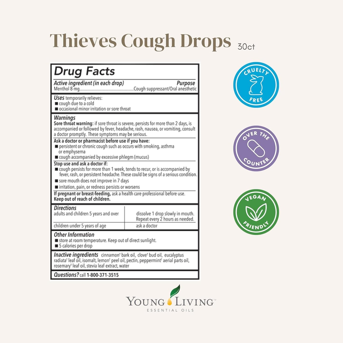 Young Living Thieves Cough Drops | 30 ct | Cinnamon & Menthol Flavor | with Thieves Essential Oil Blend of Lemon, Clove, Eucalyptus, Rosemary, & Peppermint | Sugar Free | Cooling Throat Comfort Young Living buy supplements Au