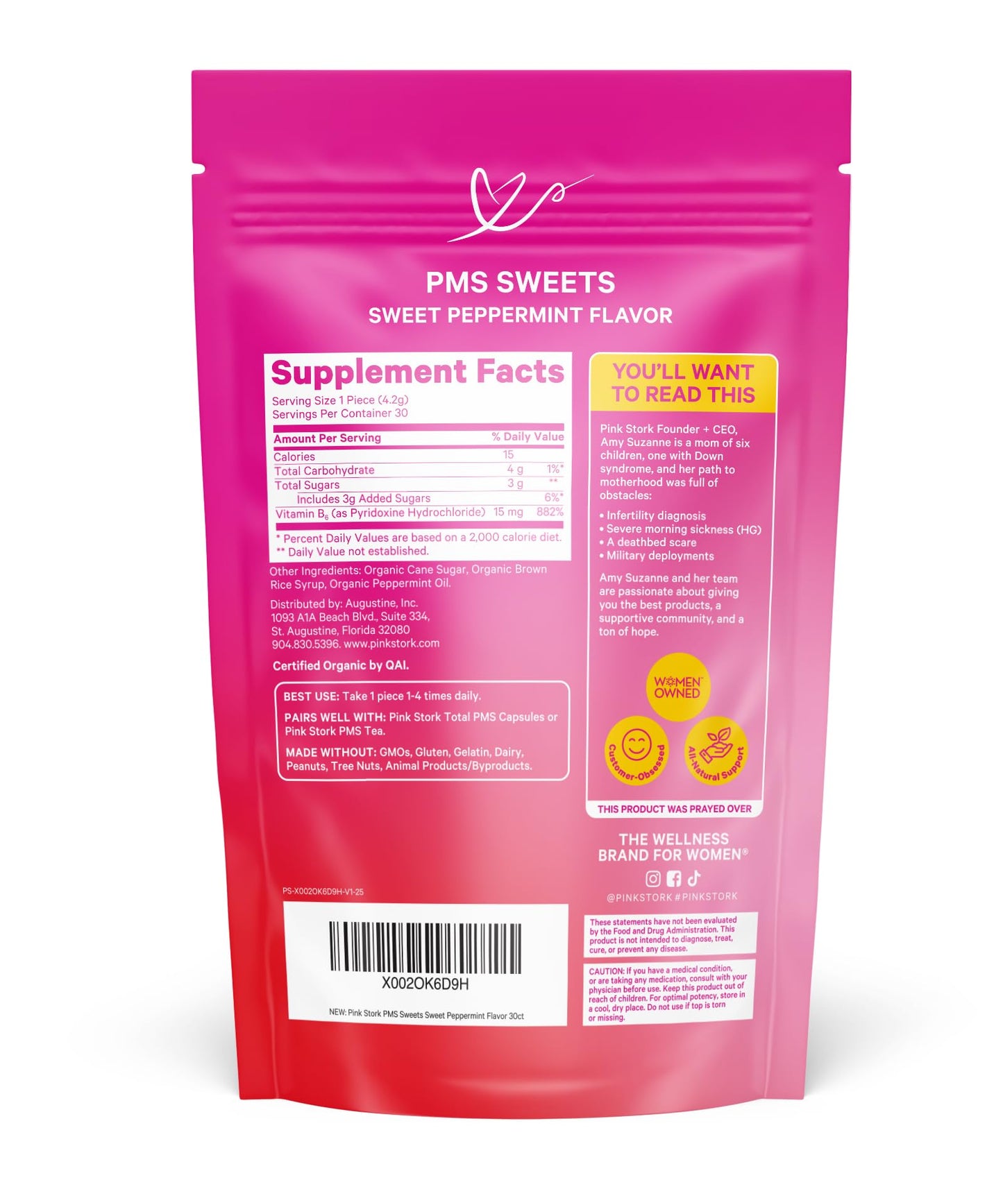 Pink Stork Organic PMS Support Sweets for Teens and Women - Simple & Natural Ingredients Vitamin B6 and Peppermint - Period, Digestion, Bloating, Mood Swings - 30 Drops Pink Stork buy supplements Au