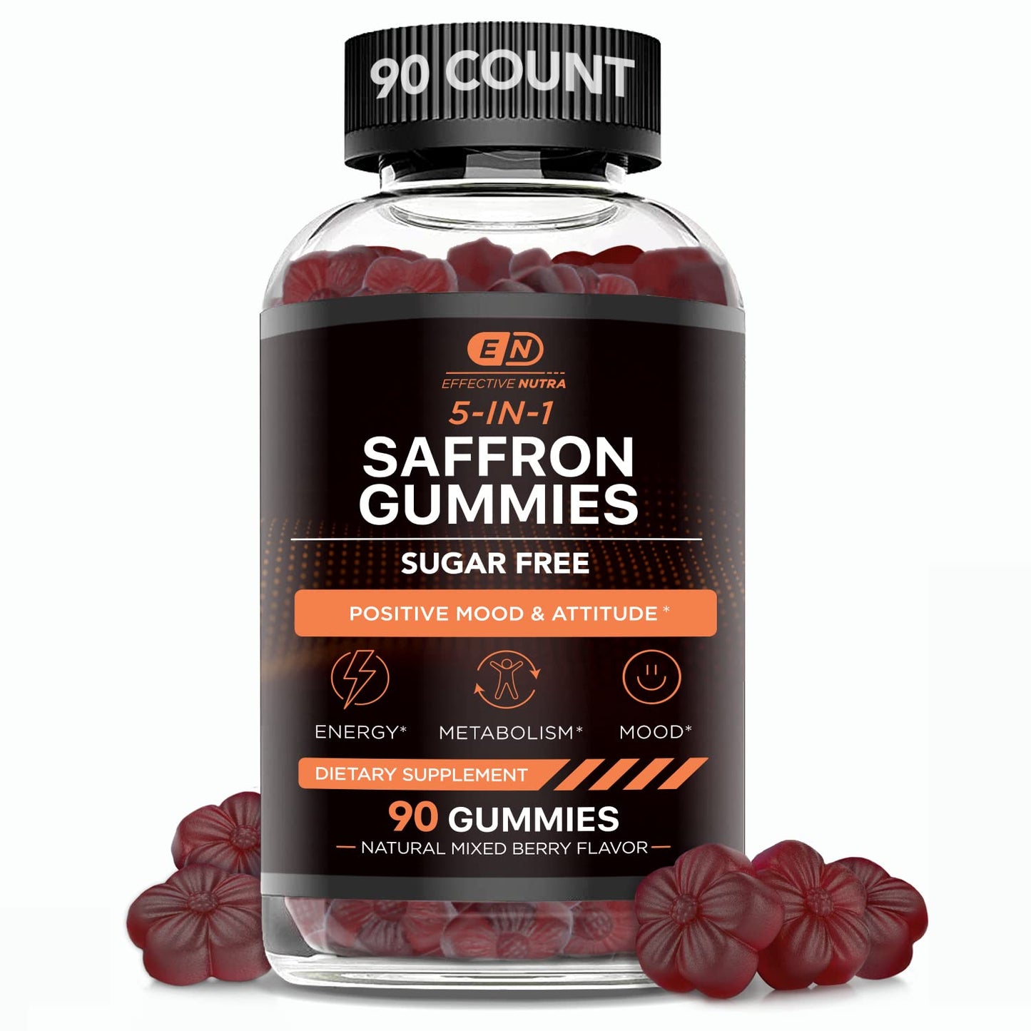 Effective Nutra Saffron Gummies for Adults 88.5mg - Mood Support & Stress Relief with GABA, Passion Flower - 5-in-1 Formula - Sugar-Free, Vegan, Non-GMO, Made in USA - 90 Count (45-Day Supply) Effective Nutra buy supplements Au