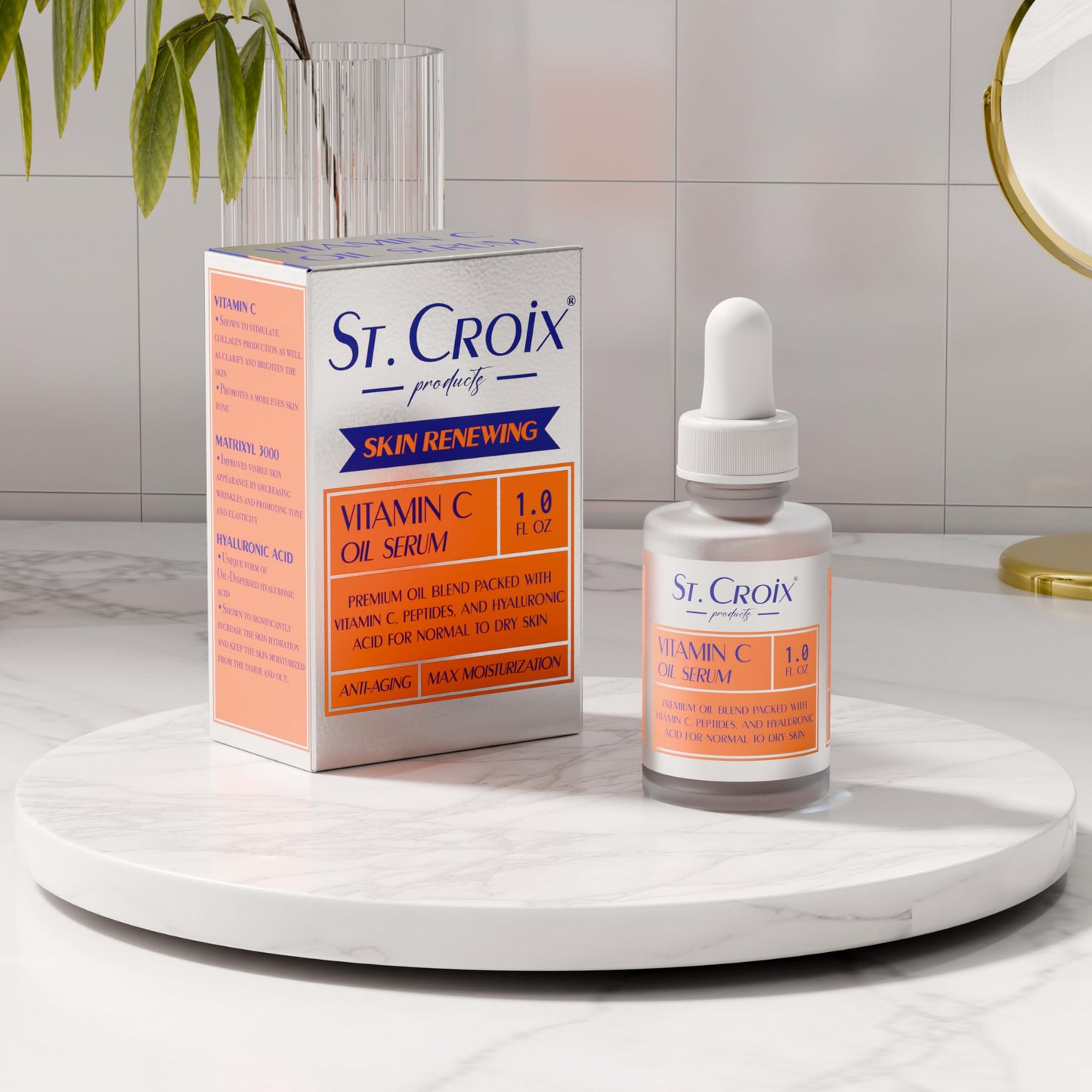 Vitamin C Face Oil Serum – 5% Oil-Soluble Vitamin C (THD Ascorbate) & Peptide Complex (Matrixyl 3000) – Hydrating with Squalane, Rosehip & Pomegranate – For Dry or Mature Skin– 1 fl oz St. Croix Products buy supplements Au
