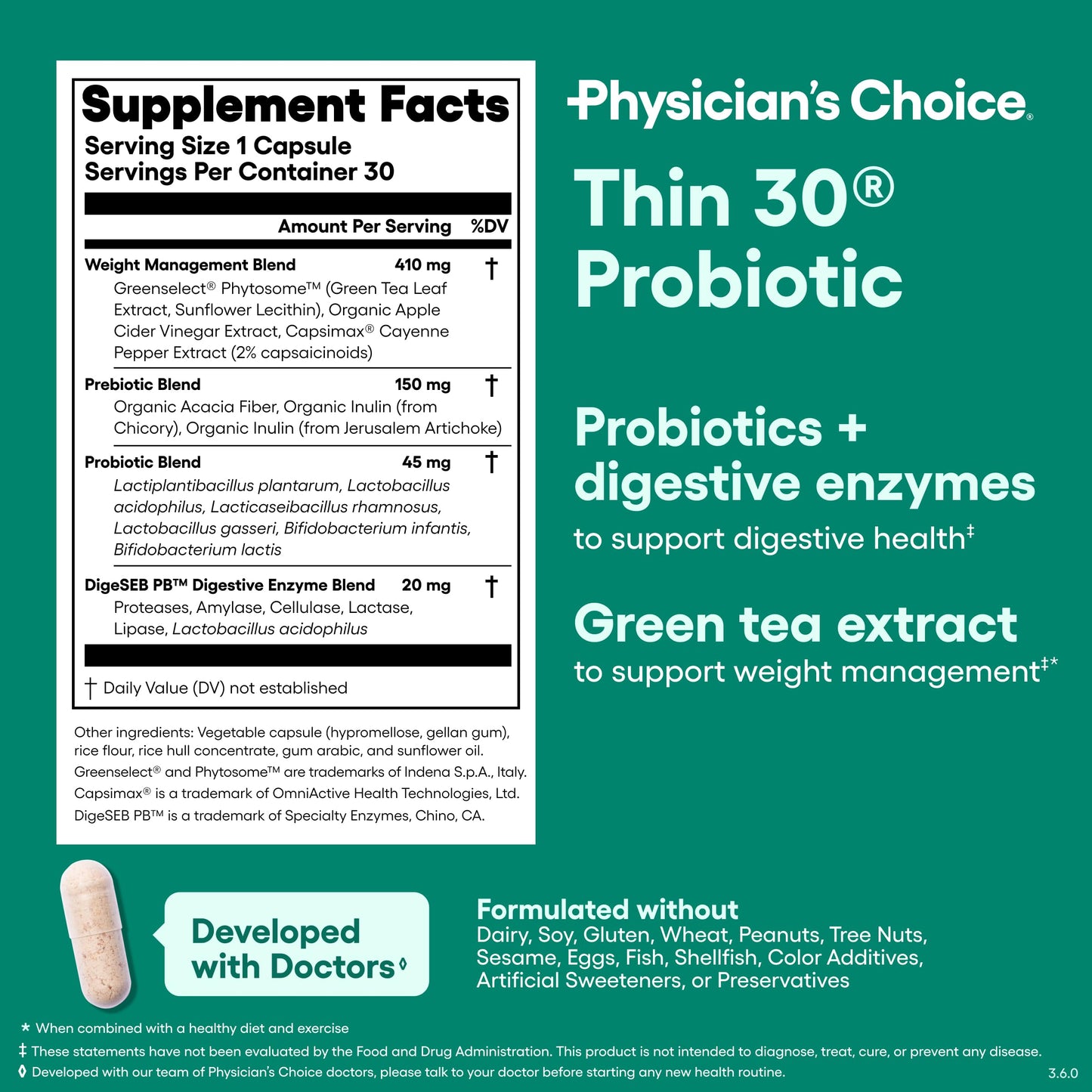 Physician's CHOICE Probiotics for Weight Management & Bloating - 6 Probiotic Strains - Prebiotics - Key ingredient Cayenne - Supports Gut Health - Weight Management for Women & Men - Green Tea - 30 CT Physician's CHOICE buy supplements Au
