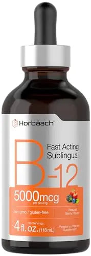 B-12 | 5000mcg | 4oz | Natural Berry Flavor Fast-Acting Sublingual Liquid Vitamin HorbäachAU supplements