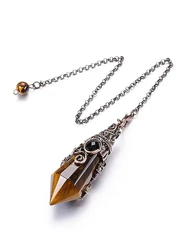 PESOENTH Crystal Pendulum Dowsing Divination Scrying Pendulum with Bronze Wrap Tiger Eye Healing PESOENTHAU supplements