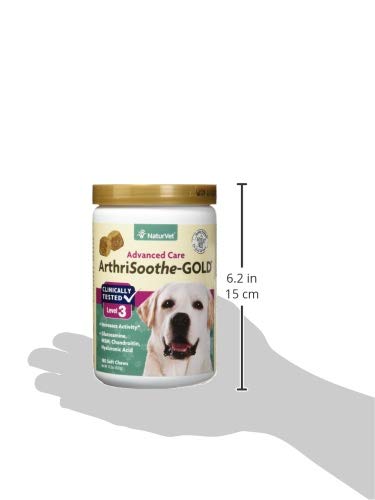 NaturVet ArthriSoothe-Gold Level 3 Advanced Joint Care for Dogs – Soft Chew Dog Supplement with Glucosamine, MSM, Chondroitin & Hyaluronic Acid – Wheat-Free Pet Supplements – 180 Ct. NaturVet Au supplements