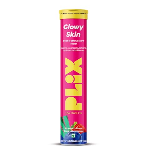 PLIX Glowy Skin 500mg Glutathione Supplement with Hyaluronic Acid, Vitamin C, E & Berries | 30 Effervescent Tablets, Strawberry Flavor PLIX - THE PLANT FIX Au supplements