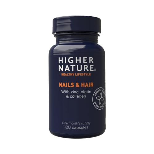 Higher Nature - Nails & Hair - Contains Zinc, Biotin & Collagen - Supports Beautiful Skin - 120 Capsules HIGHER NATURE Au supplements