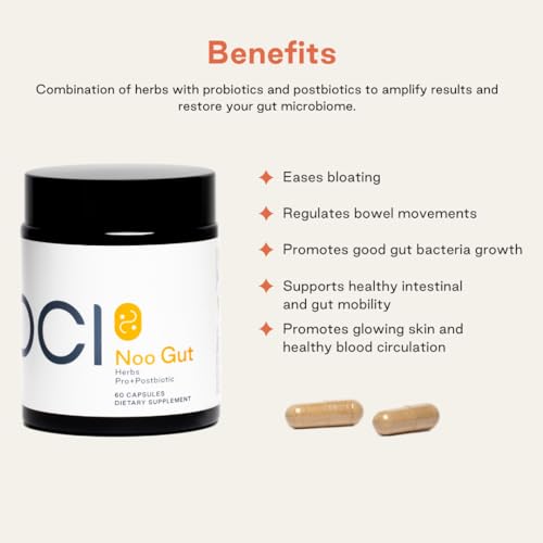 NOOCI NOO Gut, Gut + Skin: 3-in-1 Gut Health Supplement with Herbs, Probiotic & Postbiotic, Digestive Support for Bloating & Constipation, 60 Vegan Capsules NOOCI Au supplements