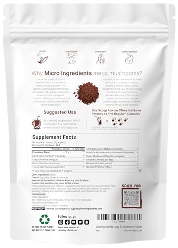 Sustainably US Grown, Organic Mega Mushroom 10 in 1 Complex Formula Powder Micro Ingredients Au supplements