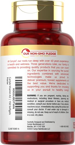 Carlyle Vitamin K2 Supplement 100mcg | K2 MK7 | 150 Softgels | Non-GMO Carlyle Au supplements