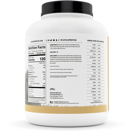 Levels Grass Fed 100% Whey Protein, No Hormones, Cappuccino, 5LB Levels Nutrition Au supplements