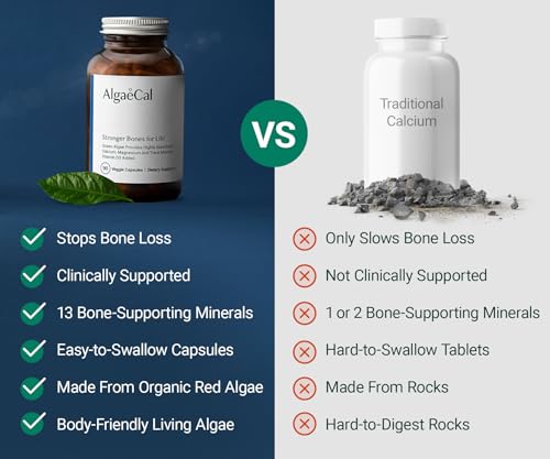 ALGAECAL - Plant Based Calcium Supplement for Women & Men - Organic Calcium 750mg with Vitamin D3 1000 IU, 13 Minerals for Bone Strength