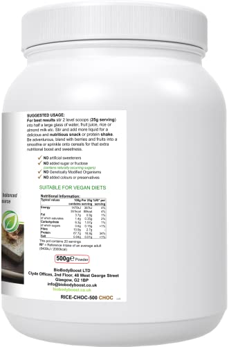 RicePro |Chocolate | Brown Rice Protein Powder with Added Herbals | Chicory Root Extract, Biobodyboost Au supplements