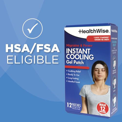 HealthWise Instant Cool Gel Patches | Migraine & Fever Relief | 12-Count | 4.75” x 2” | Soothing Menthol Vapors | Non-Medicated Formula HealthWise Au supplements