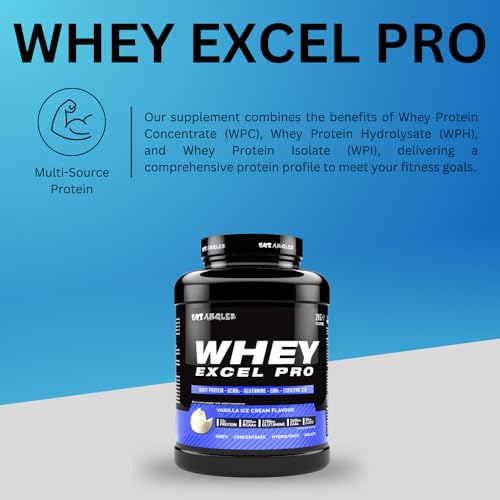 Out Angled Whey Excel Pro Whey Protein Powder Vanilla Flavour, 2kg, 66 Servings, High Protein Powder OUT ANGLED Au supplements