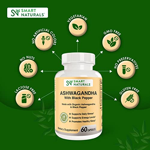 Smart Naturals Organic Ashwagandha with Black Pepper Herbal Supplements, Relieves Smart Naturals Au supplements