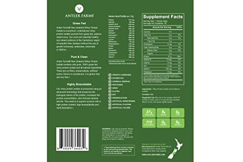 Antler Farms - 100% Grass Fed New Zealand Whey Protein Isolate, Unflavored, 30 Servings Antler Farms Au supplements