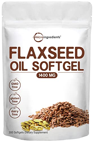Flaxseed Oil 1400mg Softgels, 300 Counts | w/ 700mg ALA Omega 3, Cold Pressed Micro Ingredients Au supplements