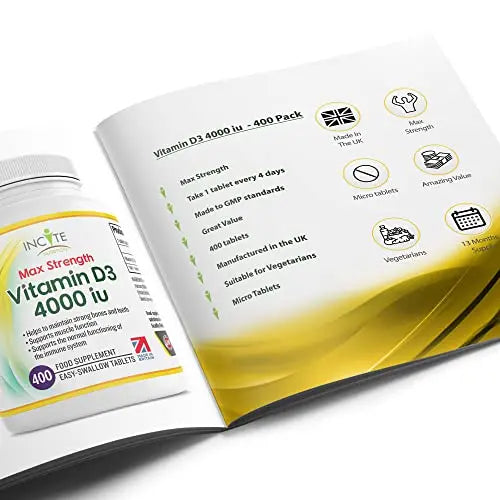 Vitamin D3 4000 iu - Vitamin D Tablets - 1 Year Supply Tablets - Vegetarian - Vitamin D Incite Nutrition Au supplements