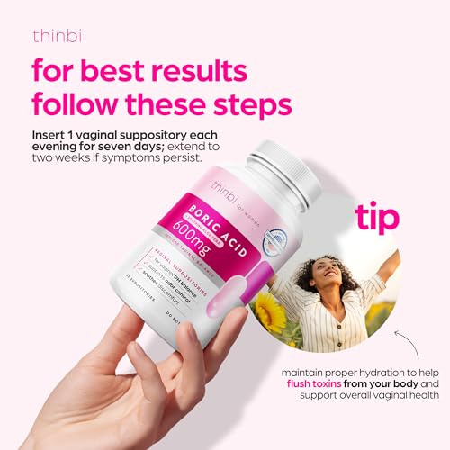 Thinbi Boric Acid Suppositories for Women w/Aloe Vera - BV Treatment & PH Balance Artnaturals Au supplements