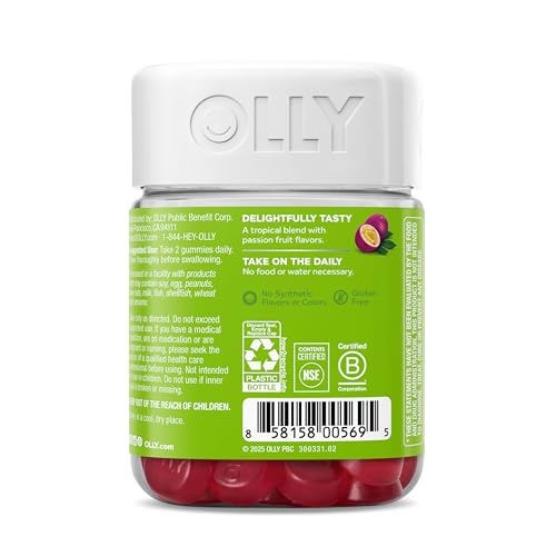 OLLY Daily Energy Gummy, Caffeine Free, Vitamin B12, CoQ10, Goji Berry, Adult Chewable Supplement, Tropical Flavor - 60 Count OLLY Au supplements