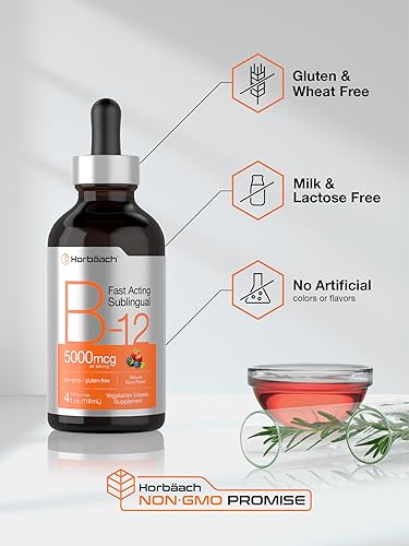 B-12 | 5000mcg | 4oz | Natural Berry Flavor Fast-Acting Sublingual Liquid Vitamin Horbäach Au supplements