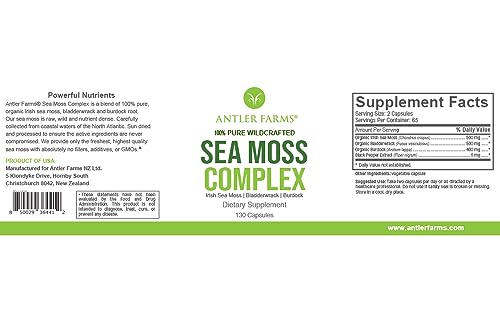Antler Farms – 100% Pure Sea Moss Complex, 130 Capsules, Organic & Wildcrafted Irish Antler Farms Au supplements