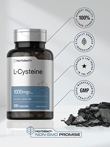 L-Cysteine 1000mg | 100 Powder Capsules | Non-GMO, Gluten Free Supplement Horbäach Au supplements