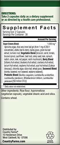 COUNTRY FARMS Super Greens Vegicaps, 32 Super Foods, Whole Food Supplement COUNTRY FARMS Au supplements