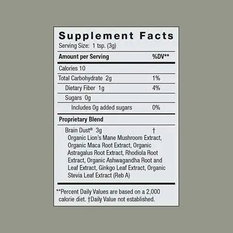 Moon Juice Brain Dust - Adaptogenic Mushroom Supplement for Memory & Focus - Lion’s Mane, Ginkgo Biloba & Ashwagandha - Caffeine-Free, Vegan Brain Supplement - 1.5 oz Moon Juice Au supplements