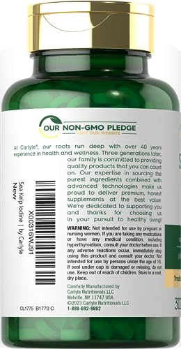 Sea Kelp Iodine Supplement | 225mcg | 300 Tablets | Non-GMO, Gluten Free | Traditional Carlyle Au supplements