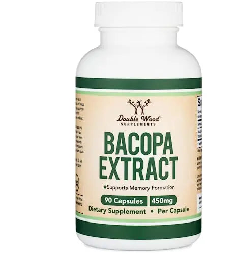 Bacopa Monnieri Capsules 20% Bacosides 450mg, 90 Count (Manufactured in USA Double Wood SupplementsAU supplements