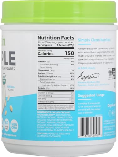 Orgain Organic Simple Vegan Protein Powder, Vanilla - 20g Plant Based Protein Orgain Au supplements