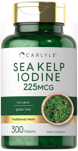 Sea Kelp Iodine Supplement | 225mcg | 300 Tablets | Non-GMO, Gluten Free | Traditional Carlyle Au supplements
