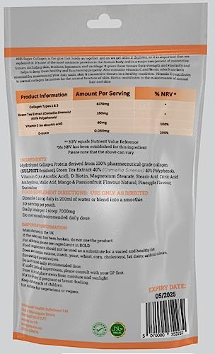AHS Super Flavoured (Mango & Passionfruit) Collagen Powder 7000MG Per Scoop with Green Tea Extract AHS Au supplements