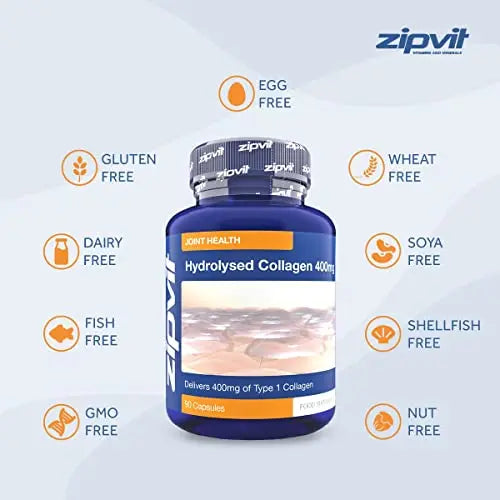 Hydrolysed Collagen with Vitamin C - 90 Capsules of Type 1 Hydrolysed Collagen Powder - 800mg Per Serving Zipvit uk supplements
