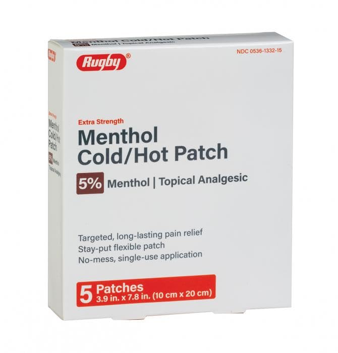 Rugby Extra Strength Topical Analgesic 5% Menthol Cold/Hot Patch - 5 Patches RUGBY LABORATORIES Au supplements