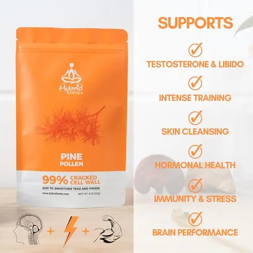 HYBRID HERBS - PINE POLLEN | 99% Cracked Cell Wall Powder | Highly Bioavailable Hybrid Herbs Au supplements