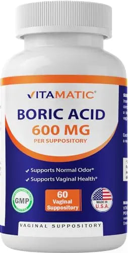 Vitamatic Boric Acid Vaginal Suppositories 600 mg USP Grade Boric Acid in Vegetarian Capsule Shell - 60 Count VitamaticAU supplements
