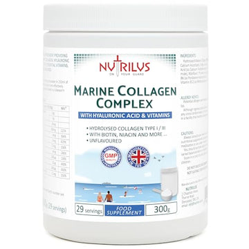 Hydrolysed Marine Collagen Powder 300g with Hyaluronic Acid and Vitamins - 29 Servings Nutrilus Au supplements