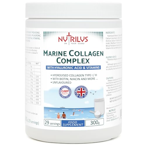 Hydrolysed Marine Collagen Powder 300g with Hyaluronic Acid and Vitamins - 29 Servings Nutrilus Au supplements