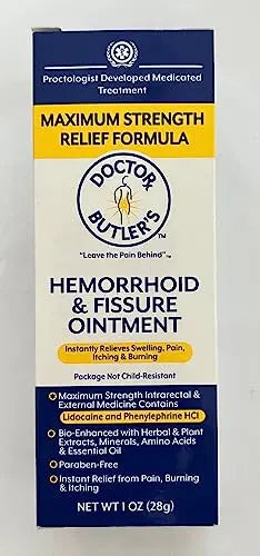Doctor Butler’s Hemorrhoid & Fissure Ointment – Hemorrhoid Treatment and Hemorrhoid Cream with Lidocaine and Phenylephrine HCI for Fast Acting Relief of Pain, Swelling, Discomfort, and Itching (1 oz.) Doctor Butler's Au supplements