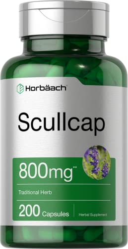 Scullcap Capsules | 800 mg | 200 Count | Max Potency, Value Size | Non-GMO and Gluten Horbäach Au supplements