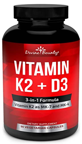 Vitamin K2 (MK7 & MK4) with D3 Supplement - Vitamin K & D as MK-7 100mcg, MK-4 500mcg Divine Bounty Au supplements