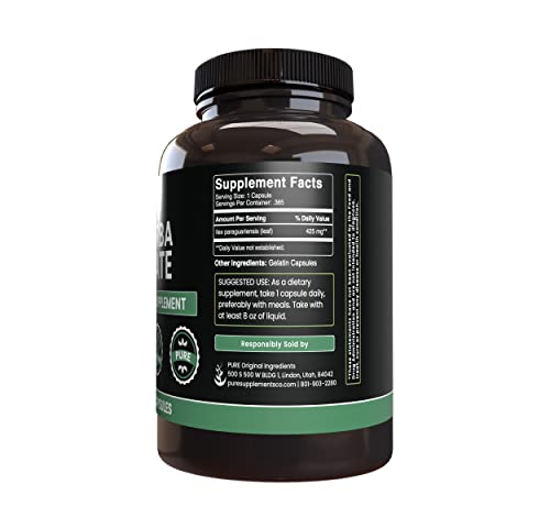 PURE ORIGINAL INGREDIENTS Yerba Mate (365 Capsules), No Magnesium Or Rice Fillers PURE ORIGINAL INGREDIENTS Au supplements