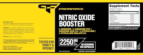 Primaforce Nitric Oxide Booster (2,250mg, 120 Capsules) - 40 Servings of Our High Potency Primaforce Au supplements