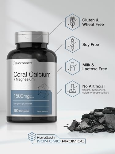 Coral Calcium 1500mg 150 Capsules | Plus Magnesium | Non-GMO, Gluten Free Supplement Horbäach Au supplements