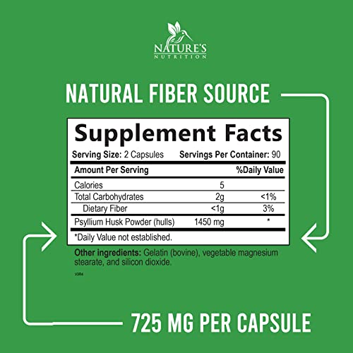High Absorption Psyllium Husk Capsules 1450mg, Natural Soluble Fiber Supplement Non-GMO Nature's Nutrition Au supplements