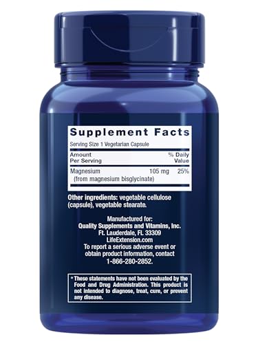Life Extension Magnesium Glycinate, Heart Health, Bone Health, Nerve and Muscle Support, Highly absorbable, Gluten-Free, Non-GMO, Vegetarian, 90 Capsules Life Extension Au supplements