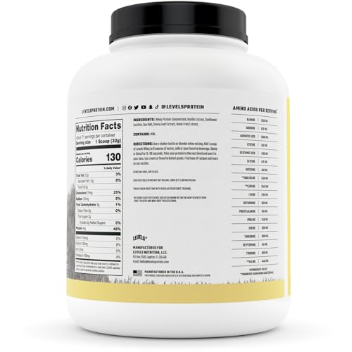 Levels Grass Fed 100% Whey Protein, No Hormones, Vanilla Bean, 5LB Levels Nutrition Au supplements