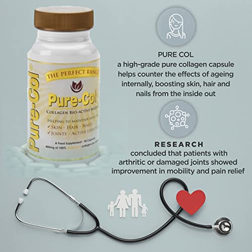Pure-COL Collagen 90 Capsules 400mg Bio-Active Matrix High Strength Collagen Tablets The Perfect Range Au supplements